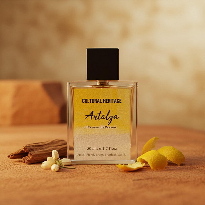 Detailed Shot: Antalya Perfume Bottle and Fragrance Ingredients