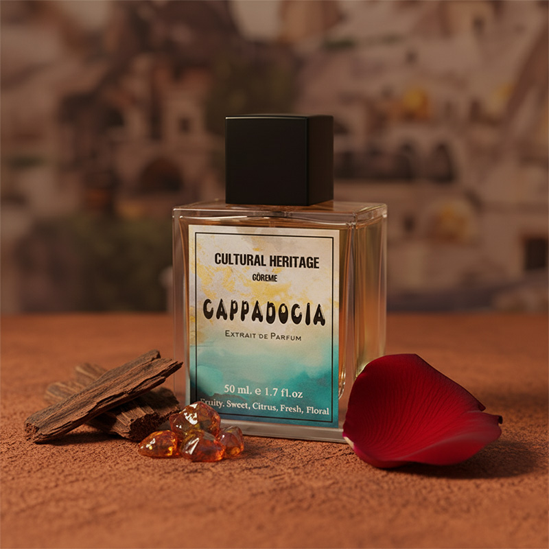Detailed Shot: Cappadocia Perfume Bottle and Mystic Ingredients