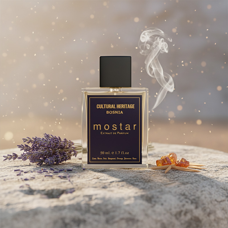 High-Resolution Image of Mostar Perfume Bottle with Lavender and Amber Notes