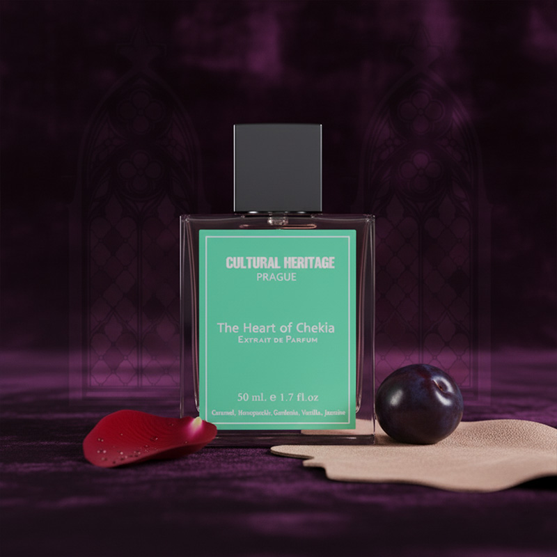 Close-up: Prague Perfume Bottle and Rich Scent Notes Detail