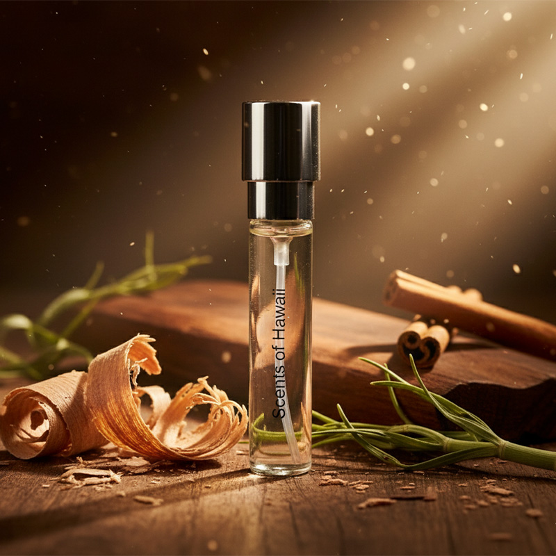 Sandalwood, Cedar, Vanilla Men's Perfume Close-up
