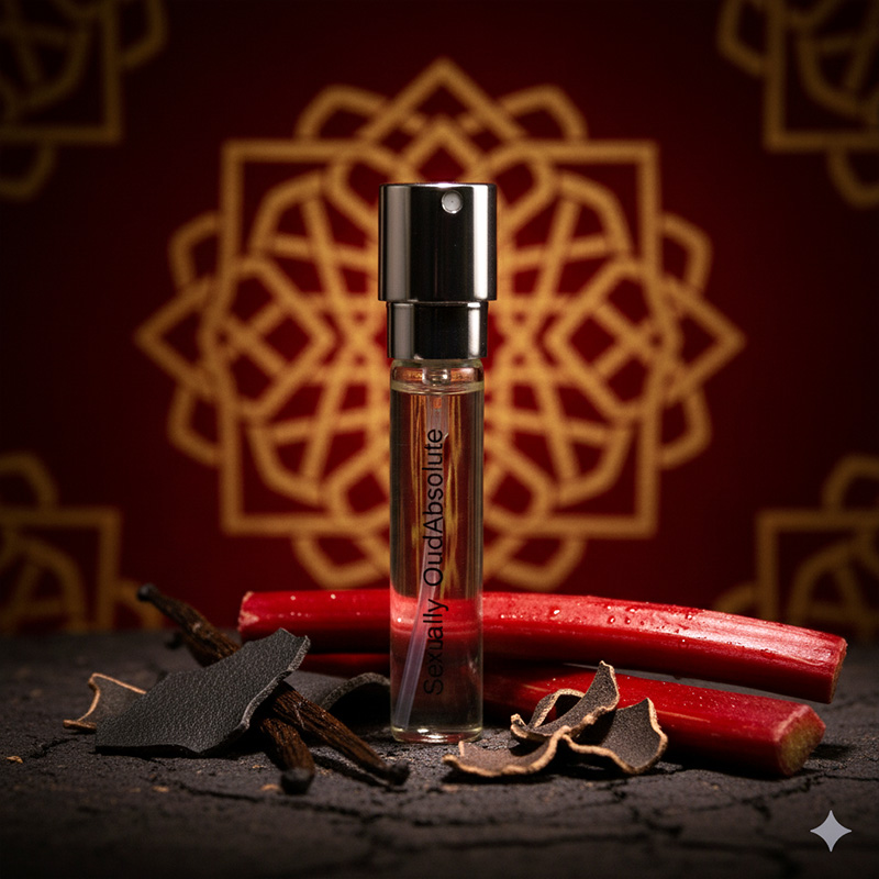 Detailed close-up of Extrait de Parfum bottle and seductive notes