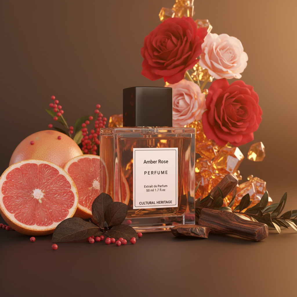 Amber Rose Extrait Perfume – amber and rose fragrance for men and women inspired by Dior Ambre Nuit, elegant unisex scent with warm floral notes.